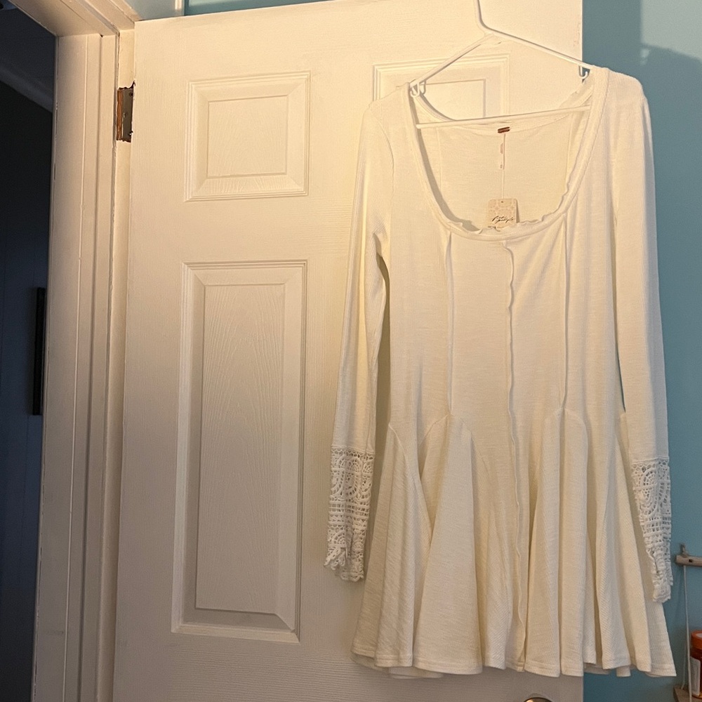 Free People Cream Ribbed Top